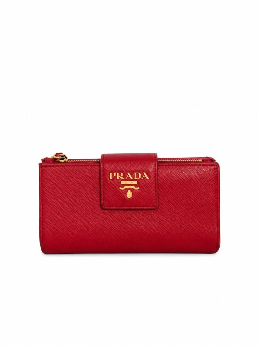 Prada Saffiano Leather Continental Wallet with Gold-Tone Hardware